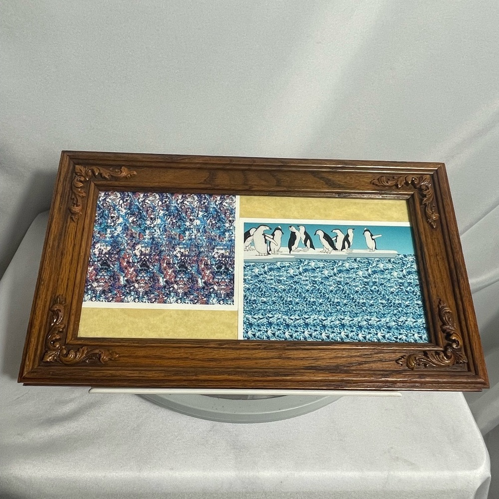 Framed Penguin Magic Eye Stereogram Illusion 3D Art Picture 12x8 Vintage Woo